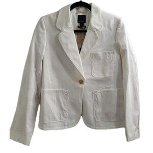 Hilfiger Collection Blazer Sz 8 White Cotton Silk Italy Runway Jacket NWT $468*